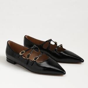Sam Edelman Size 7.5 Black Leather Cass Strappy Ballet Flats Pointed Toe OS6-19